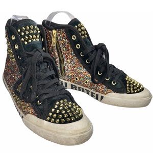 Ash 10 Glitter Studs Side Zip High Top Sneakers